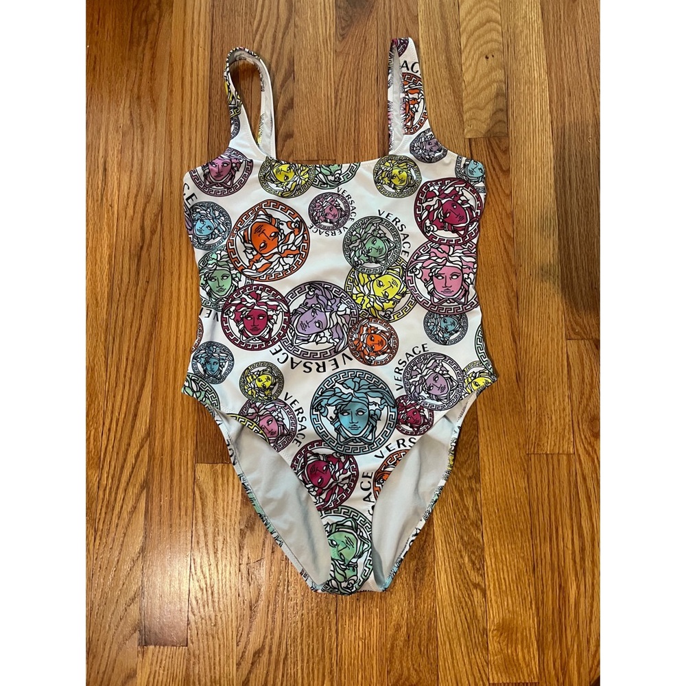 Versace white Medusa logo printed one piece swimsuit bathing suit US Size L